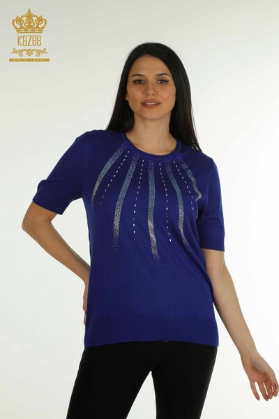 KAZEE - Wholesale Women's Knitwear Sweater Stone Embroidered Saks - 30460 | KAZEE