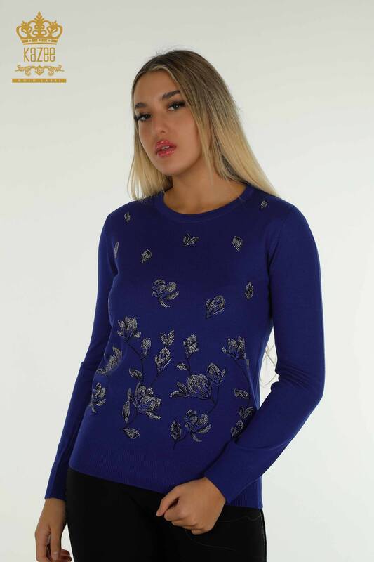 Wholesale Women's Knitwear Sweater Stone Embroidered Saks - 30471 | KAZEE