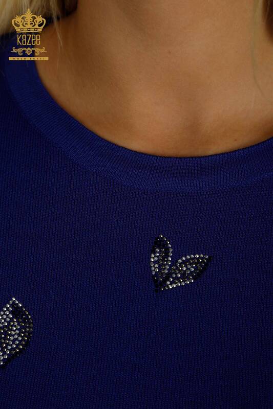 Wholesale Women's Knitwear Sweater Stone Embroidered Saks - 30471 | KAZEE