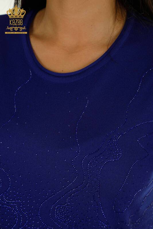 Wholesale Women's Knitwear Sweater Stone Embroidered Saks - 30659 | KAZEE