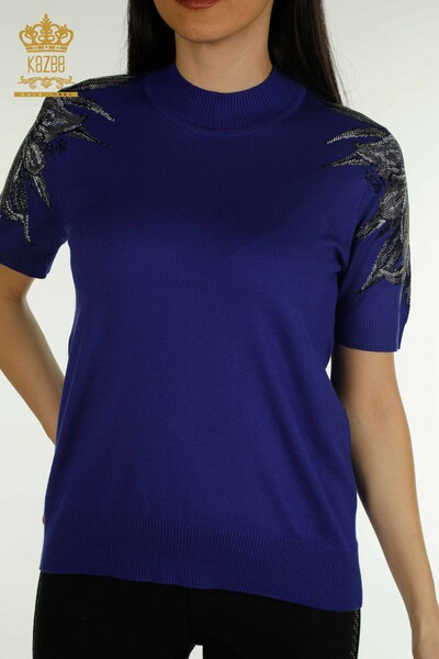 Wholesale Women's Knitwear Sweater Stone Embroidered Saks - 30674 | KAZEE - Thumbnail