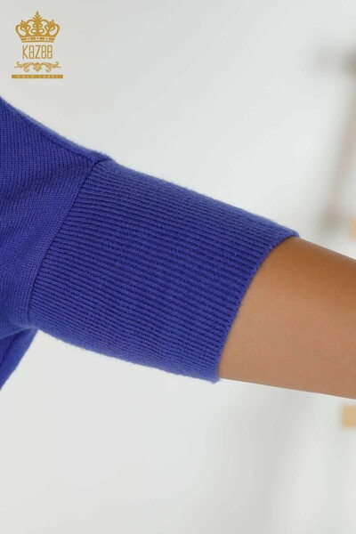 Wholesale Women's Knitwear Sweater Stone Embroidered Violet - 16799 | KAZEE - Thumbnail