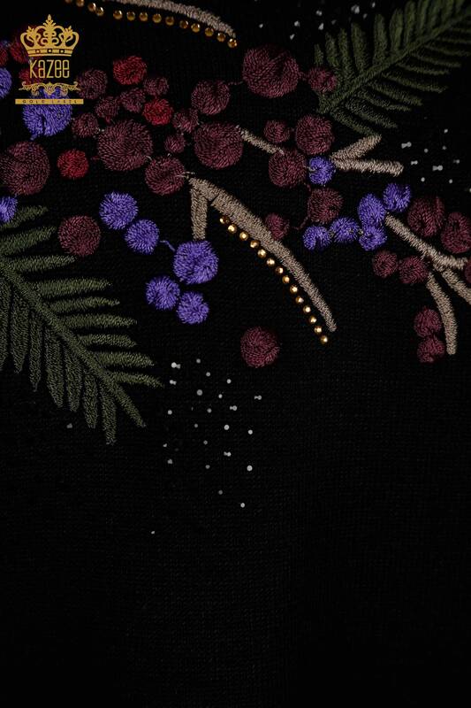 Wholesale Women's Knitwear Sweater Black with Stone Embroidery - 30750 | KAZEE