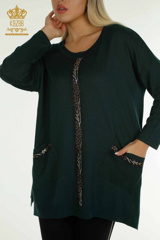 Wholesale Women's Knitwear Sweater Stripe Stone Embroidered Nefti - 30621 | KAZEE
