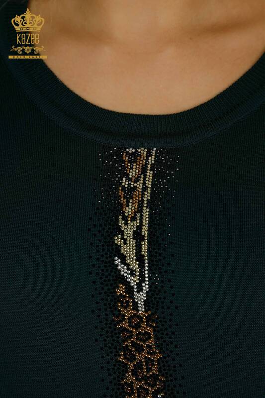 Wholesale Women's Knitwear Sweater Stripe Stone Embroidered Nefti - 30621 | KAZEE