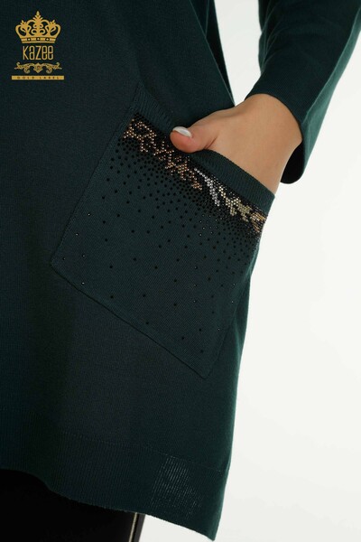 Wholesale Women's Knitwear Sweater Stripe Stone Embroidered Nefti - 30621 | KAZEE - Thumbnail