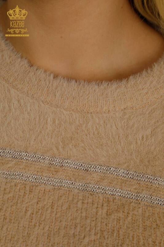 Wholesale Women's Knitwear Sweater Striped Angora Beige - 30680 | KAZEE