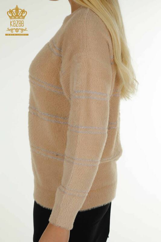 Wholesale Women's Knitwear Sweater Striped Angora Beige - 30680 | KAZEE