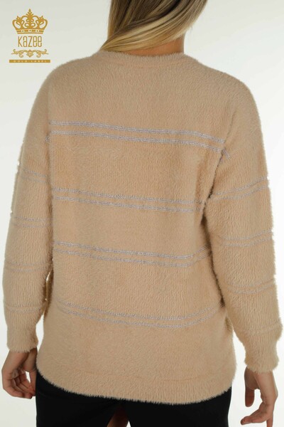 Wholesale Women's Knitwear Sweater Striped Angora Beige - 30680 | KAZEE - Thumbnail
