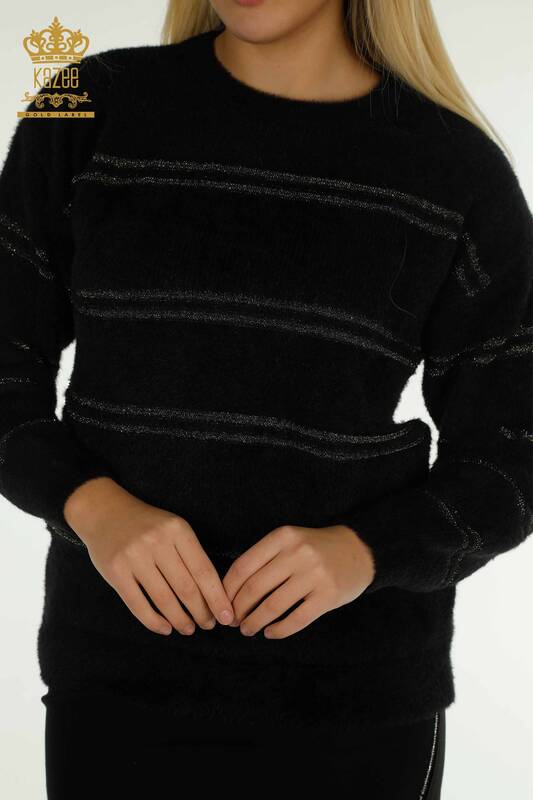 Wholesale Women's Knitwear Sweater Striped Angora Black - 30680 | KAZEE