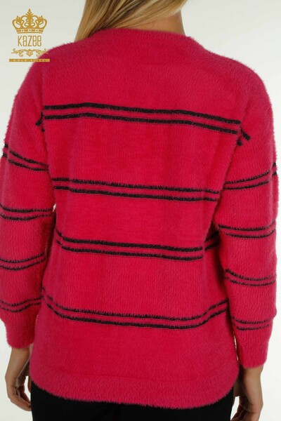 Wholesale Women's Knitwear Sweater Striped Angora Fuchsia - 30680 | KAZEE - Thumbnail