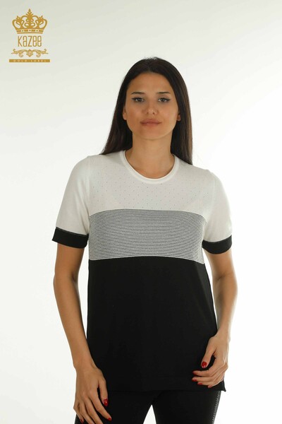 Wholesale Women's Knitwear Sweater Striped Black - 30762 | KAZEE 