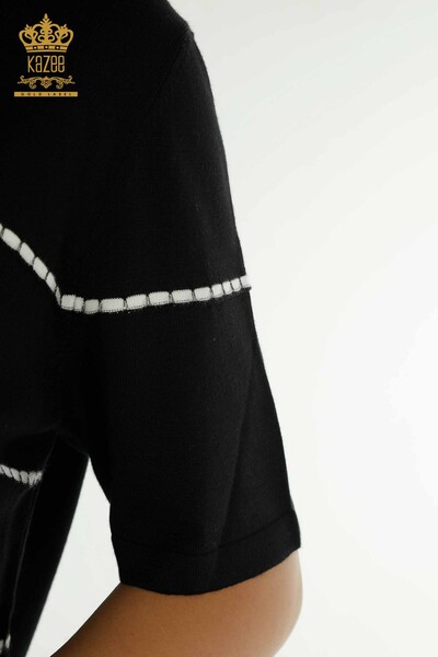 Wholesale Women's Knitwear Sweater Striped Black - 30795 | KAZEE - Thumbnail