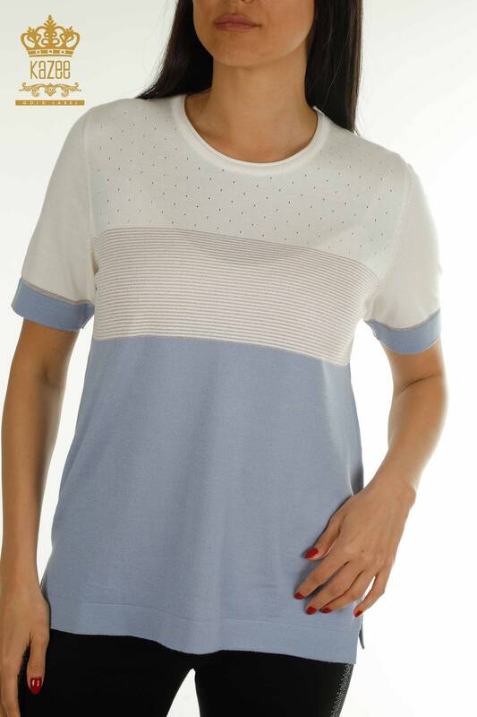 Wholesale Women's Knitwear Sweater Striped Blue - 30762 | KAZEE