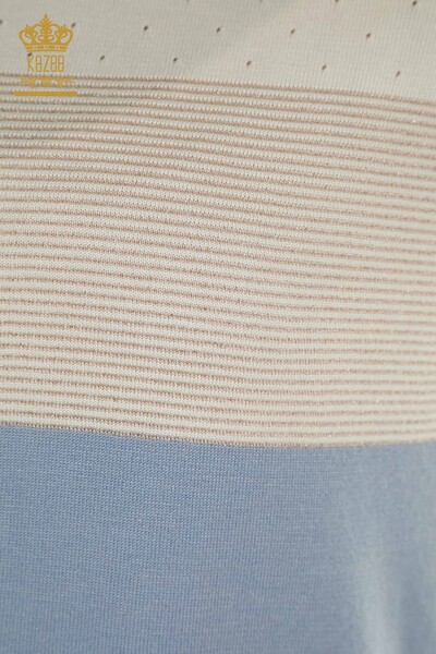 Wholesale Women's Knitwear Sweater Striped Blue - 30762 | KAZEE - Thumbnail