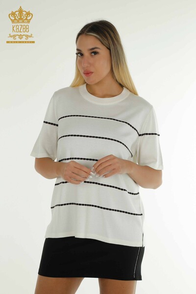 Wholesale Women's Knitwear Sweater Striped Ecru - 30795 | KAZEE - Kazee