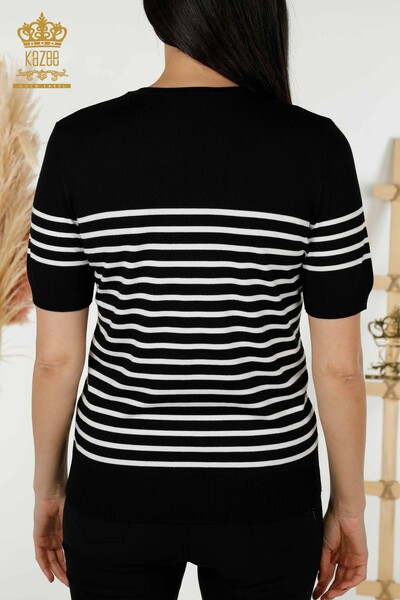 Wholesale Women's Knitwear Sweater - Striped - Short Sleeve - Black White - 30396 | KAZEE - Thumbnail