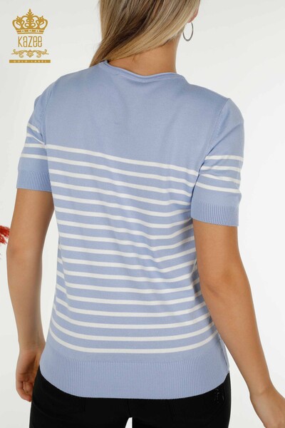 Wholesale Women's Knitwear Sweater Striped Short Sleeve Blue White - 30396 | KAZEE - Thumbnail