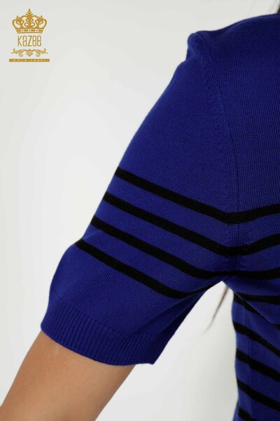 Wholesale Women's Knitwear Sweater Striped Short Sleeve Saks Black - 30396 | KAZEE - Thumbnail