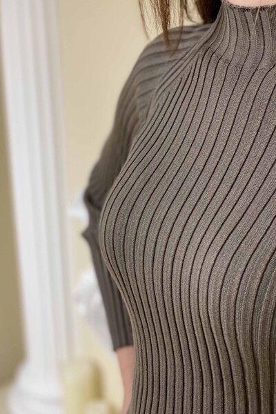 Wholesale Women's Knitwear Sweater Striped Stand Up Collar Basic - 16204 | KAZEE - Thumbnail