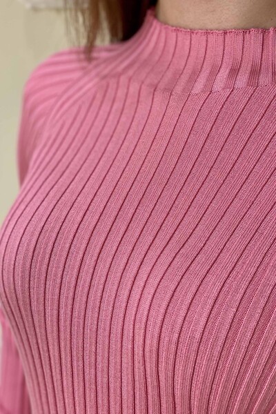 Wholesale Women's Knitwear Sweater Striped Stand Up Collar Basic - 16204 | KAZEE - Thumbnail