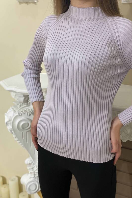 Wholesale Women's Knitwear Sweater Striped Stand Up Collar Basic - 16204 | KAZEE