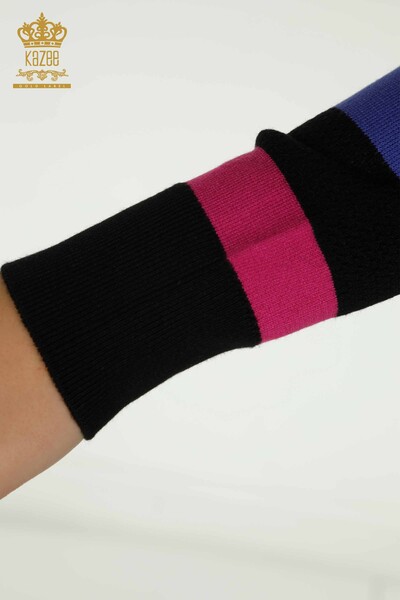 Wholesale Women's Knitwear Sweater Striped Two Color Black Fuchsia - 30133 | KAZEE - Thumbnail