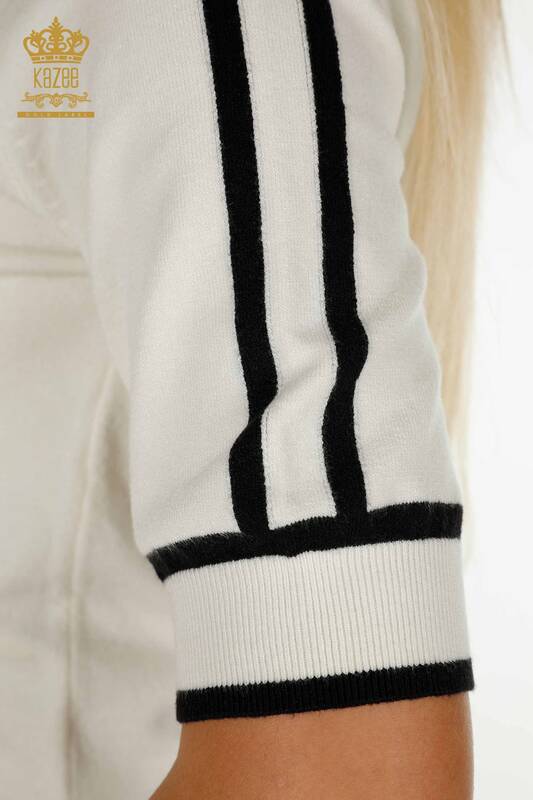 Wholesale Women's Knitwear Sweater Striped Two Color Ecru Black - 30678 | KAZEE