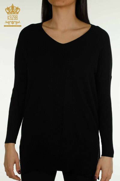 Wholesale Women's Knitwear Sweater with Slit Detail Black - 30193 | KAZEE - Thumbnail