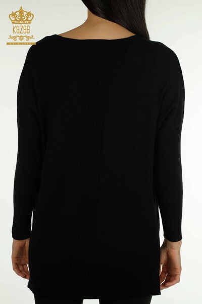 Wholesale Women's Knitwear Sweater with Slit Detail Black - 30193 | KAZEE - Thumbnail