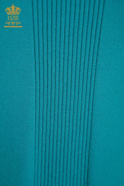Wholesale Women's Knitwear Sweater with Slit Detail Turquoise - 30193 | KAZEE - Thumbnail (2)