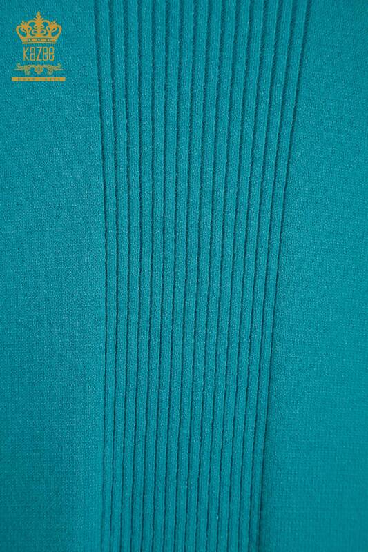 Wholesale Women's Knitwear Sweater with Slit Detail Turquoise - 30193 | KAZEE