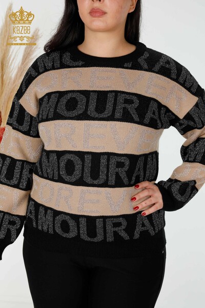 Wholesale Women's Knitwear Sweater Letter Detailed Black - 30022 | KAZEE - 2