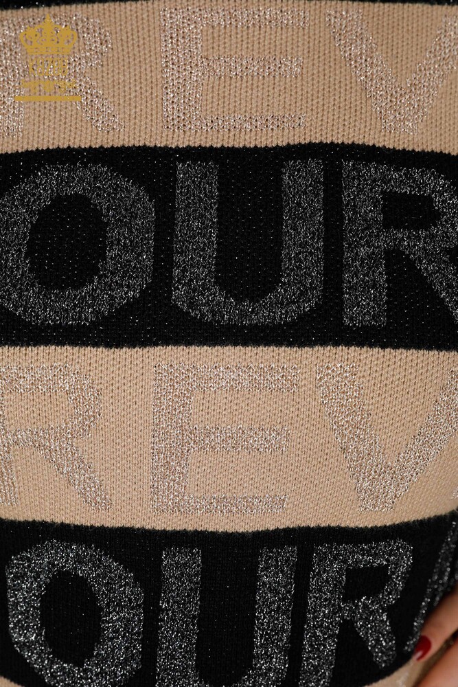 Wholesale Women's Knitwear Sweater Letter Detailed Black - 30022 | KAZEE - 3