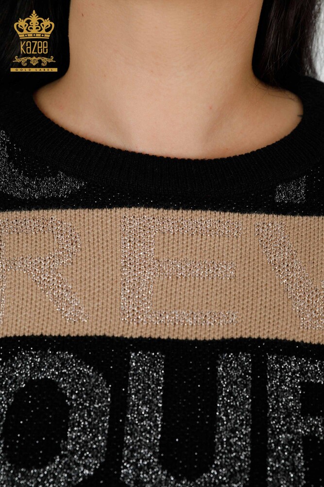 Wholesale Women's Knitwear Sweater Letter Detailed Black - 30022 | KAZEE - 4