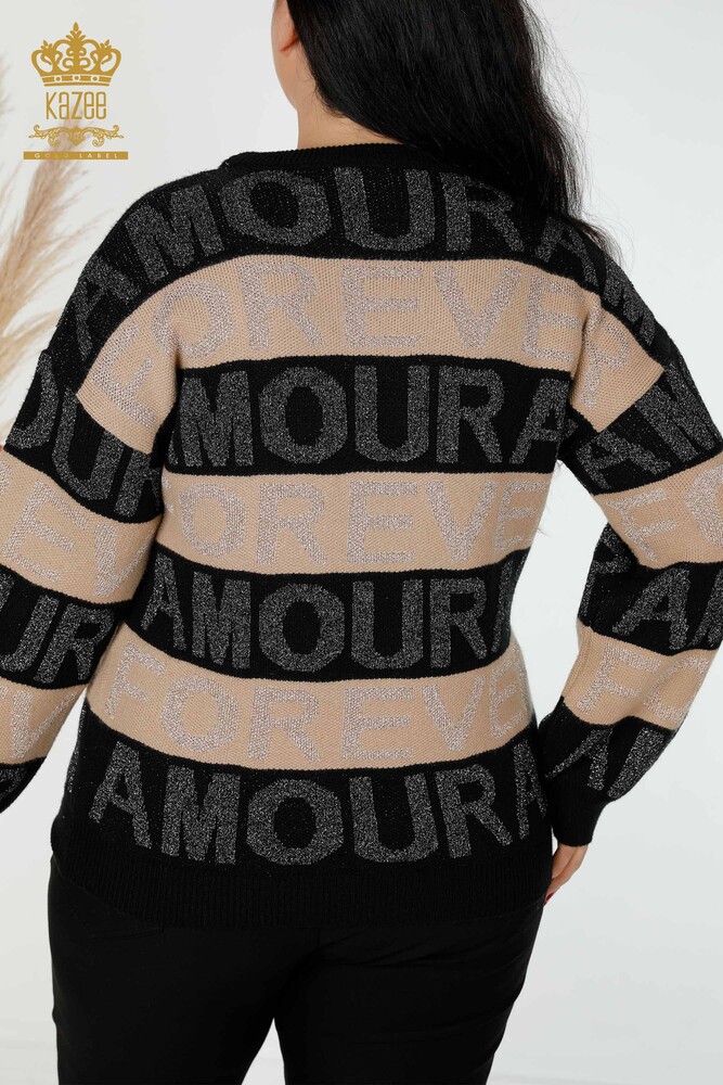 Wholesale Women's Knitwear Sweater Letter Detailed Black - 30022 | KAZEE - 7