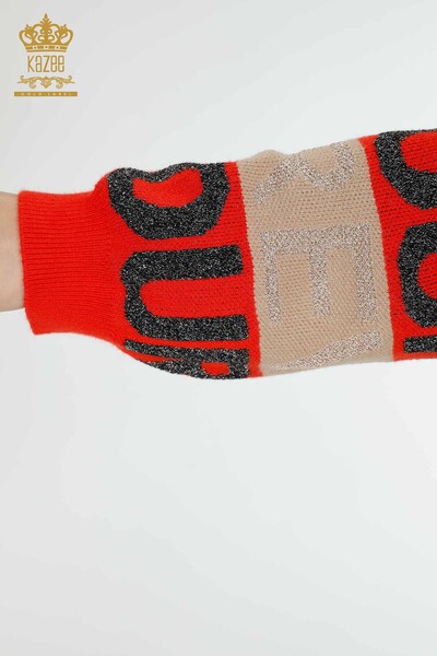 Wholesale Women's Knitwear Sweater Letter Detailed Coral - 30022 | KAZEE - 6