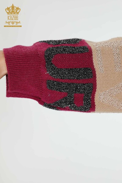 Wholesale Women's Knitwear Sweater Letter Detailed Purple - 30022 | KAZEE - 5