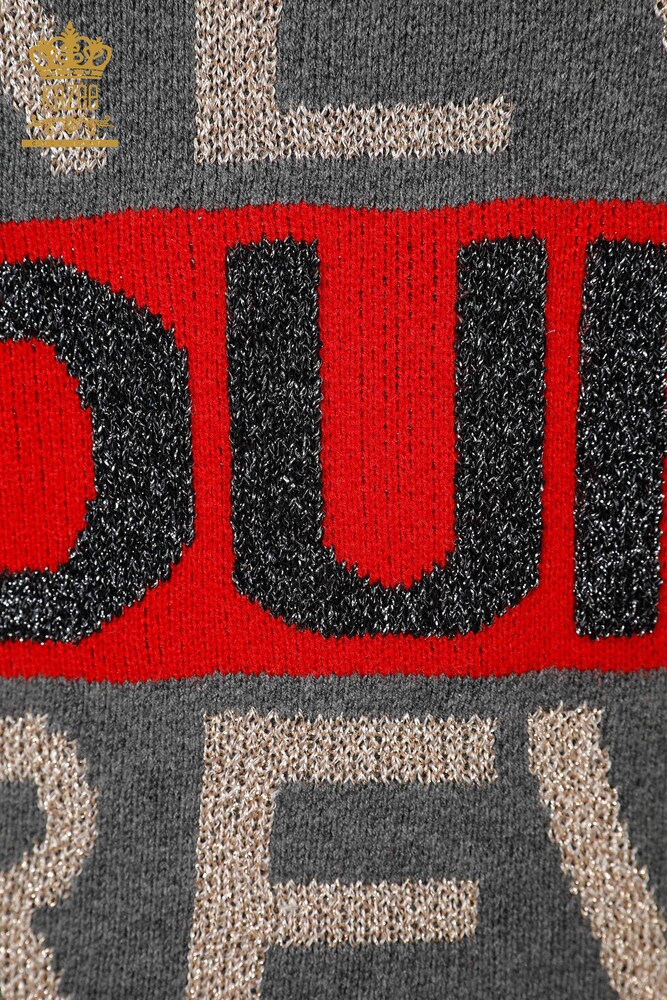 Wholesale Women's Knitwear Sweater Letter Detailed Red - 30022 | KAZEE - 4