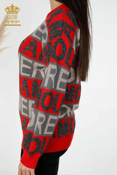 Wholesale Women's Knitwear Sweater Letter Detailed Red - 30022 | KAZEE - 6