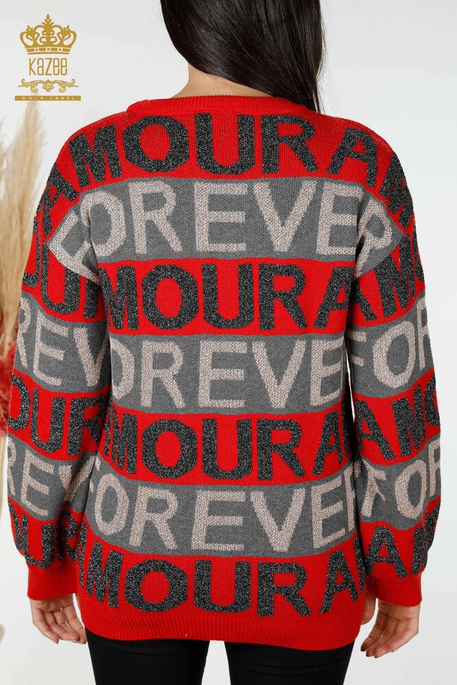 Wholesale Women's Knitwear Sweater Letter Detailed Red - 30022 | KAZEE - 8