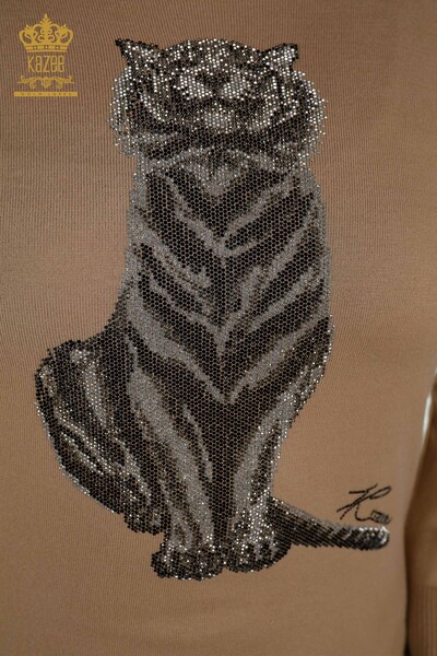 Wholesale Women's Knitwear Sweater - Tiger Pattern - Beige - 30127 | KAZEE - Thumbnail