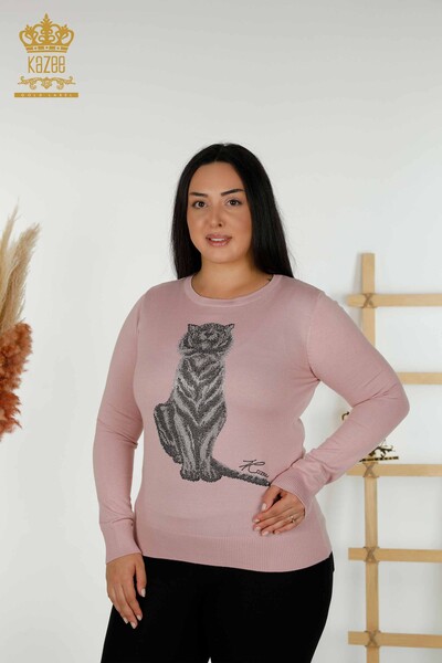 Wholesale Women's Knitwear Sweater - Tiger Pattern - Powder - 30127 | KAZEE - Thumbnail