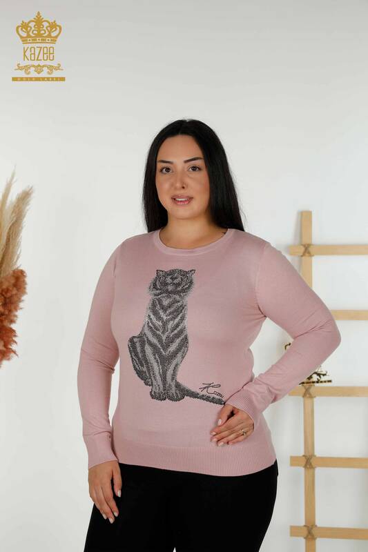 Wholesale Women's Knitwear Sweater - Tiger Pattern - Powder - 30127 | KAZEE