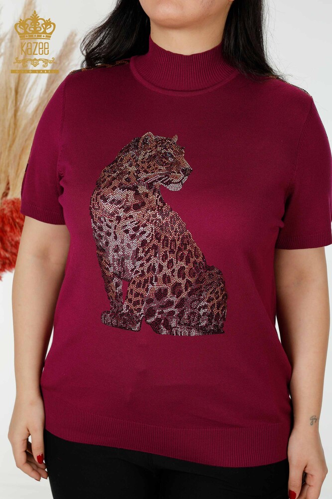Wholesale Women's Knitwear Sweater Tiger Pattern Purple - 16999 | KAZEE - 2