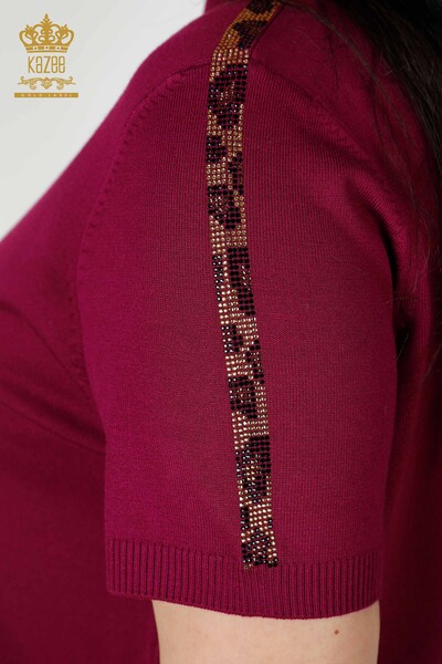 Wholesale Women's Knitwear Sweater Tiger Pattern Purple - 16999 | KAZEE - 6