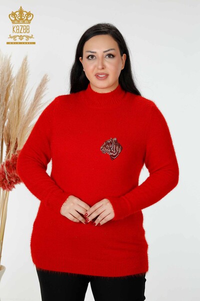 Wholesale Women's Knitwear Sweater Tiger Pattern Angora Red - 18955 | KAZEE - Thumbnail