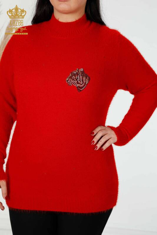 Wholesale Women's Knitwear Sweater Tiger Pattern Angora Red - 18955 | KAZEE