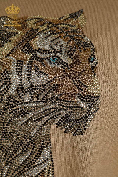 Wholesale Women's Knitwear Sweater Tiger Pattern Beige - 30746 | KAZEE - Thumbnail