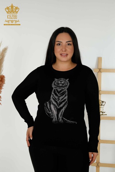Wholesale Women's Knitwear Sweater - Tiger Pattern - Black - 30127 | KAZEE - Thumbnail